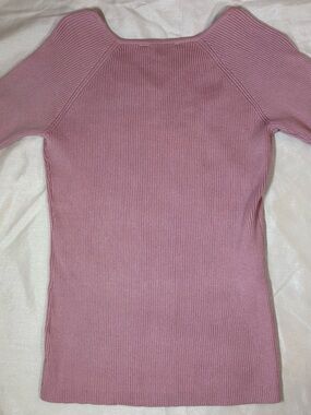 Madison Dusty Rose Ribbed Scoop-Neck Short Sleeve Sweater